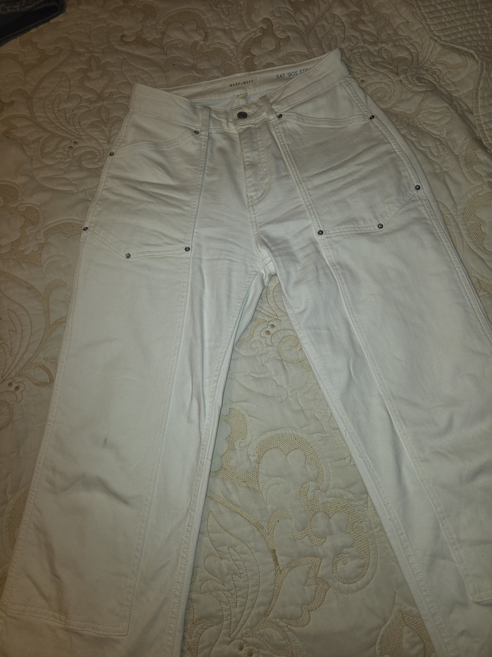 Warp + Weft White Wide-Leg Utility Jeans